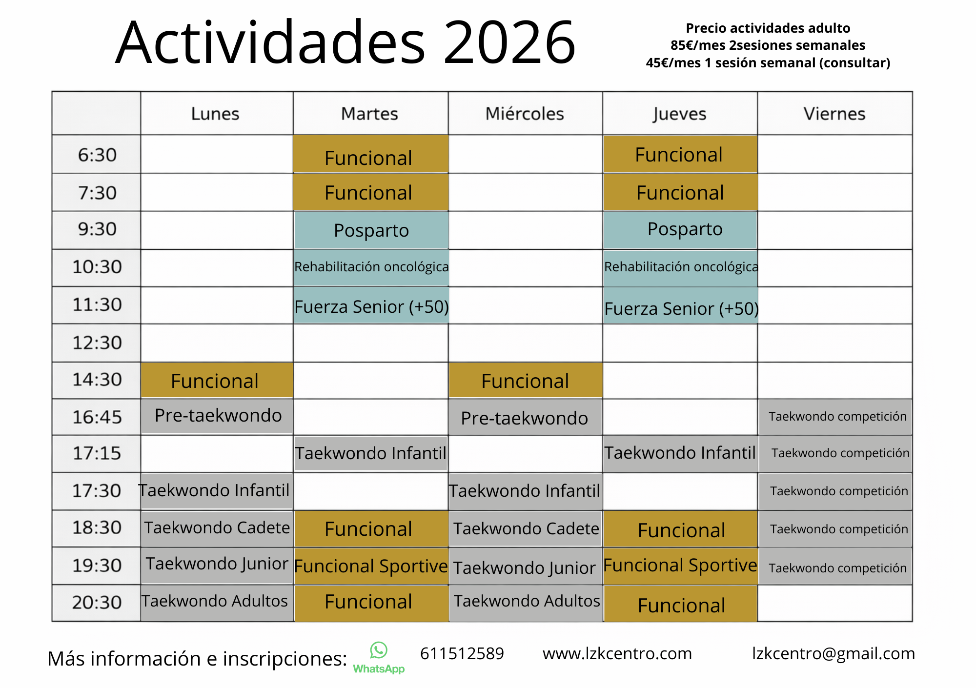 horario actividades deportivas
